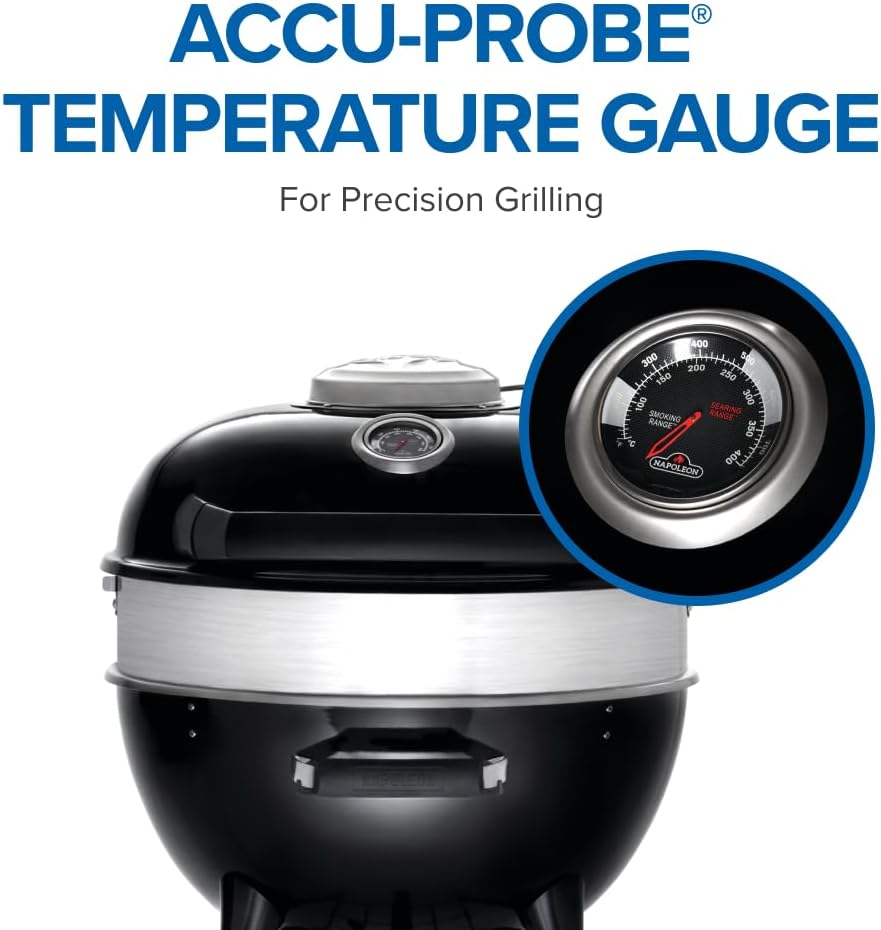 Napoleon PRO18 Compact Charcoal Kettle Grill, Black, Porcelain-Enameled Lid and Bowl, Chrome-Plated Cooking Grid