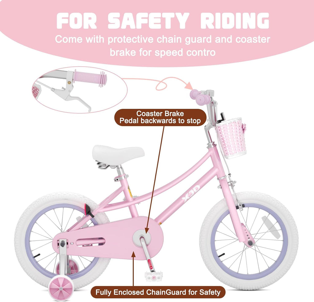 XJD Girls Bike for 2-12 Years Old Kids 12 14 16 20 Inch Toddler Bike,Retro Style Kids Bike with Training Wheels, 20 Inch Girl Bicycle with Kickstand