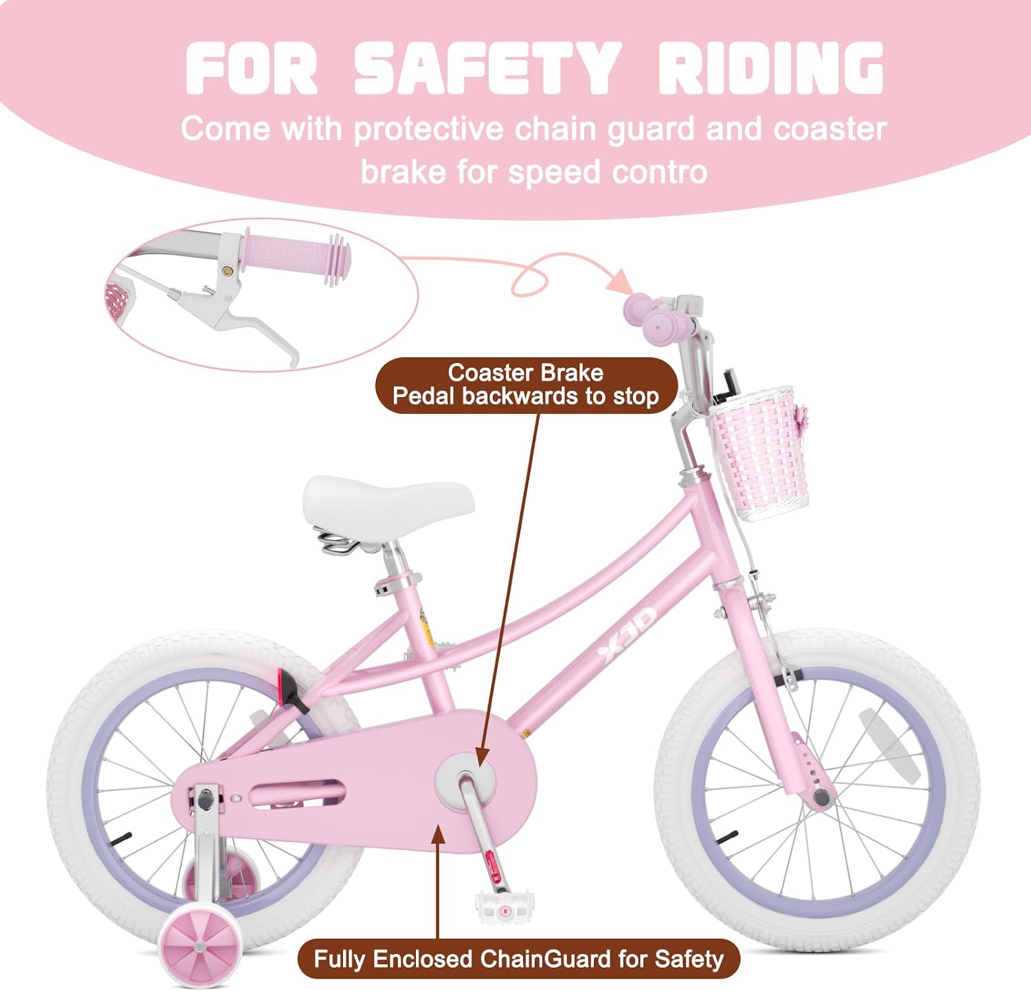 XJD Girls Bike for 2-12 Years Old Kids 12 14 16 20 Inch Toddler Bike,Retro Style Kids Bike with Training Wheels, 20 Inch Girl Bicycle with Kickstand