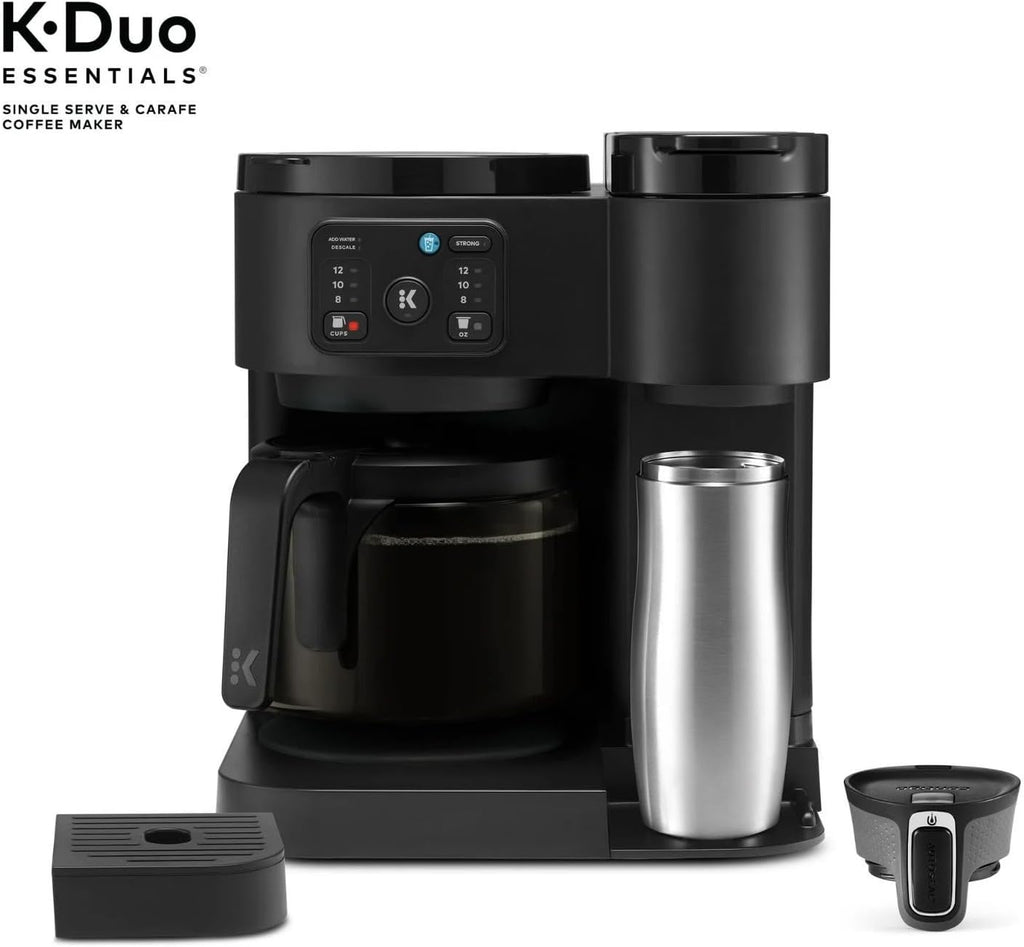 K-Duo Essentials, Hot & Iced Single-Serve Pod Coffee Maker & Carafe, 72 Oz Reservoir, Multiple Brew Sizes, Strong Brew Feature, Perfect for Hot and Iced Coffee (BLACK)