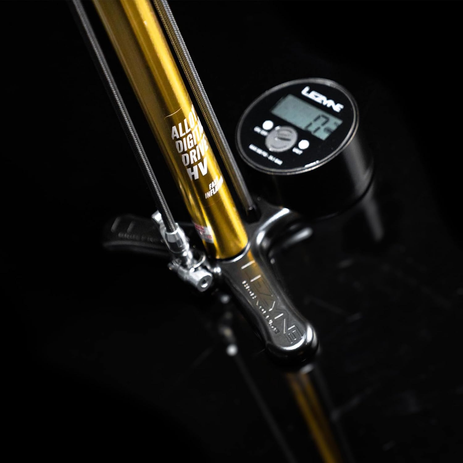 LEZYNE Alloy HV Digital Drive 3.5 High Volume 100PSI Bicycle Floor Pump with 3.5' Digital Gauge - Durable Aluminum Tire Air Pump with Extra Long Nylon Braided Hose for Mountain/Gravel Bikes