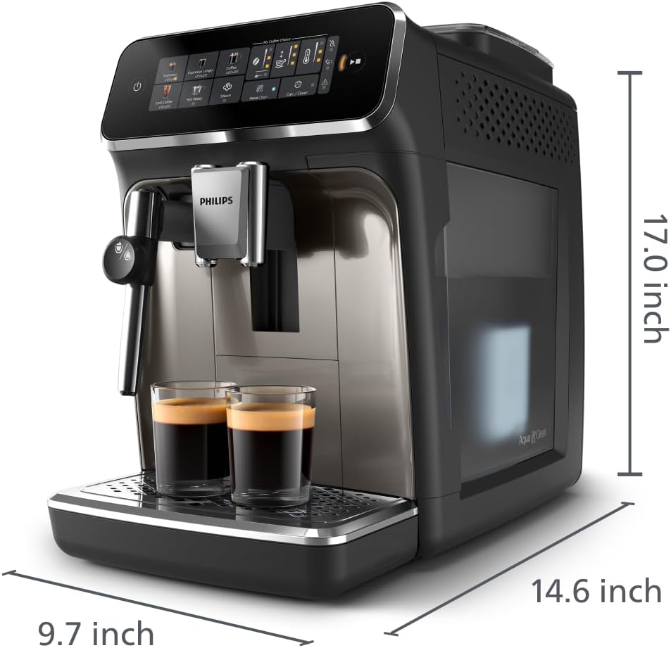 Philips 2300 Series Fully Automatic Espresso Machine with LatteGo milk system and integrated grinder, 4 Coffee Pre-Sets & Hot Water, 40% Quieter SilentBrew, 15-Bar Pressure, Matte Black (EP2330/10)