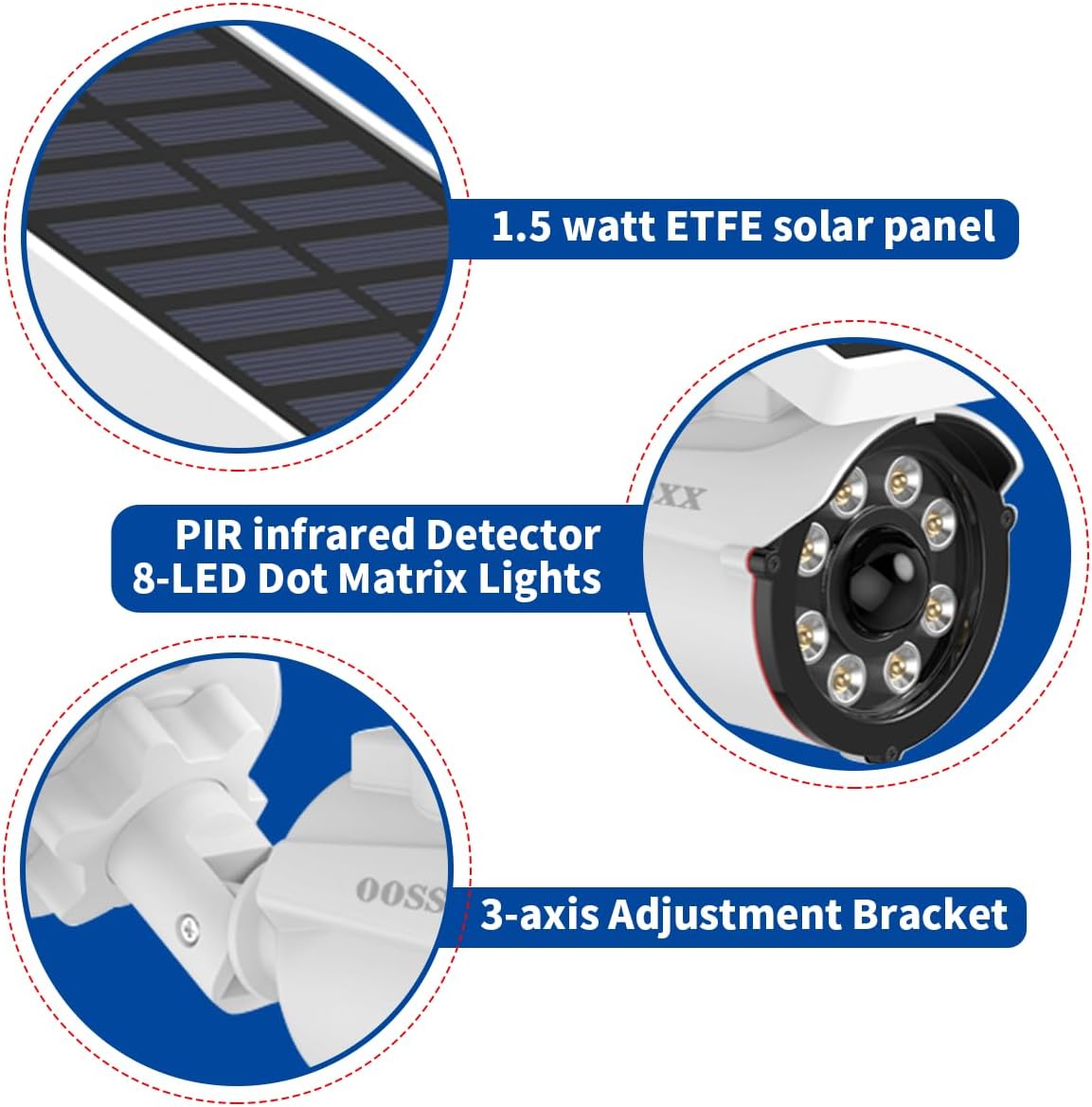 OOSSXX Solar Powered Outdoor Wireless Simulated Cameras Fake Camera Wire Free Solar Motion Light Motion Sensor Floodlights Spotlight