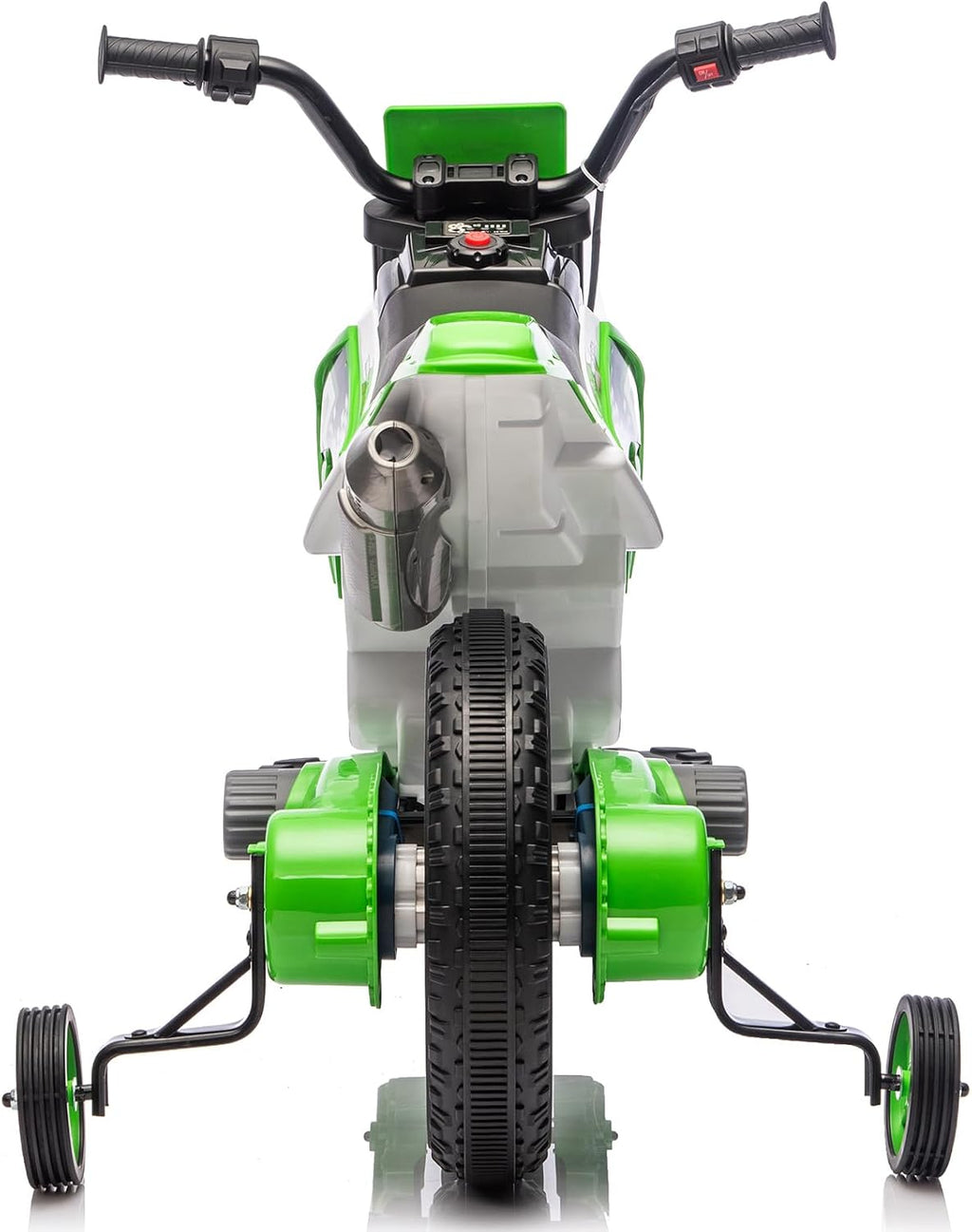 JOYLDIAS Kids Motorcycle Dirt Bike, 12V7AH Battery-Powered Ride On Motorcycle for Kids, Off-Road Street Bike w/Training Wheels, Music, Spring Suspension, High/Low Speeds, Green