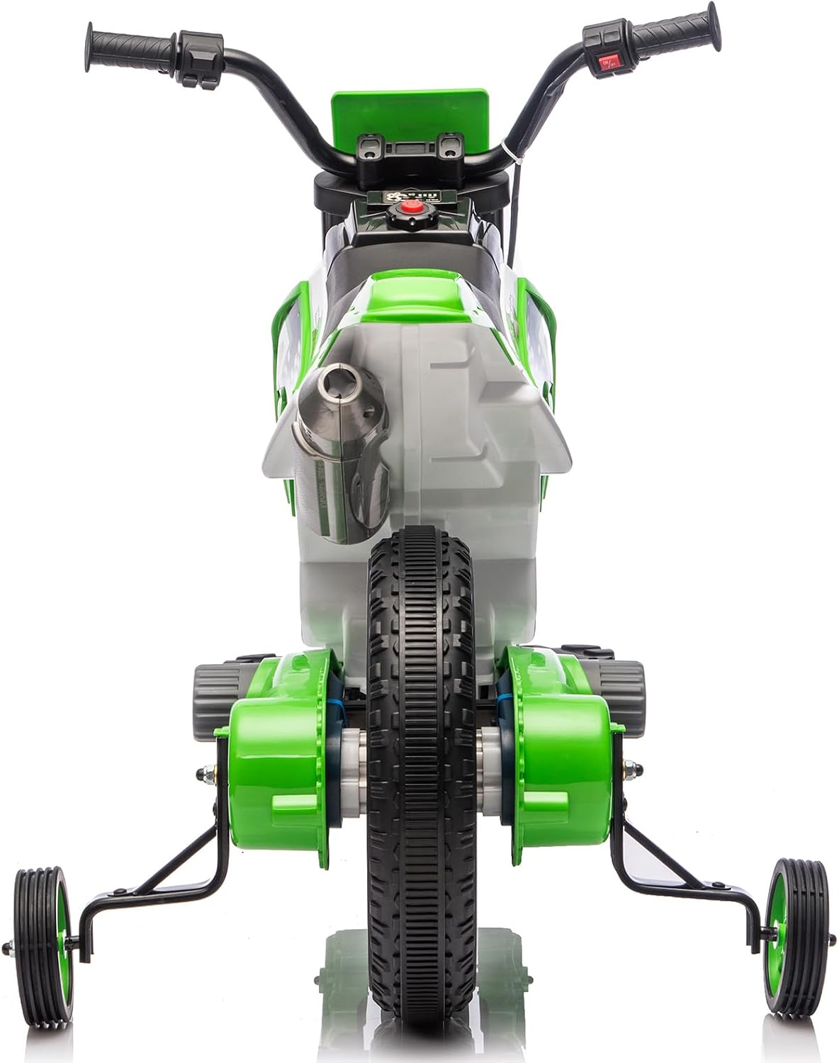 JOYLDIAS Kids Motorcycle Dirt Bike, 12V7AH Battery-Powered Ride On Motorcycle for Kids, Off-Road Street Bike w/Training Wheels, Music, Spring Suspension, High/Low Speeds, Green