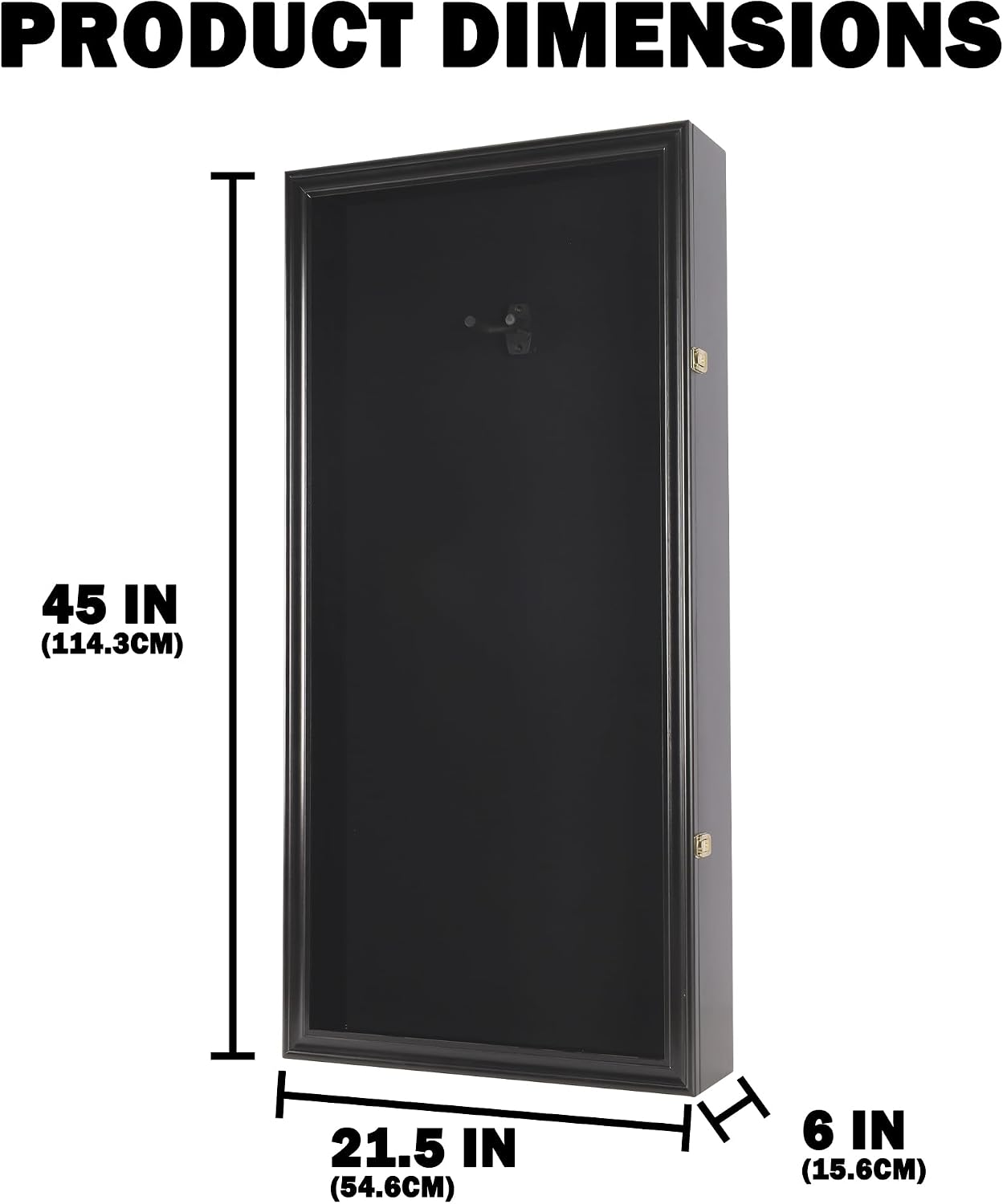 DisplayGifts 45' Acoustic Guitar Display Case Cabinet Shadow Box with Guitar Hanger Stand, Lockable 98% UV Protection Black Felt Interior Black Finish Frame