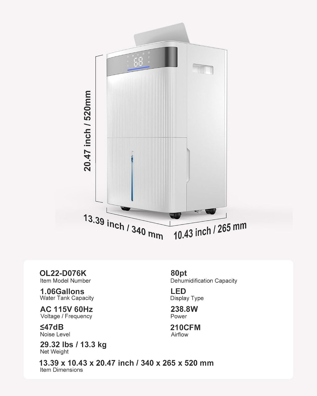 VEVOR 80 Pints Dehumidifier for Home & Basement, 4500 Sq.Ft Large Coverage, Drain Hose for Commercial & Industrial Use, Smart Humidity Control, Low Noise for Warehouses, Bathroom, Bedrooms & Storage