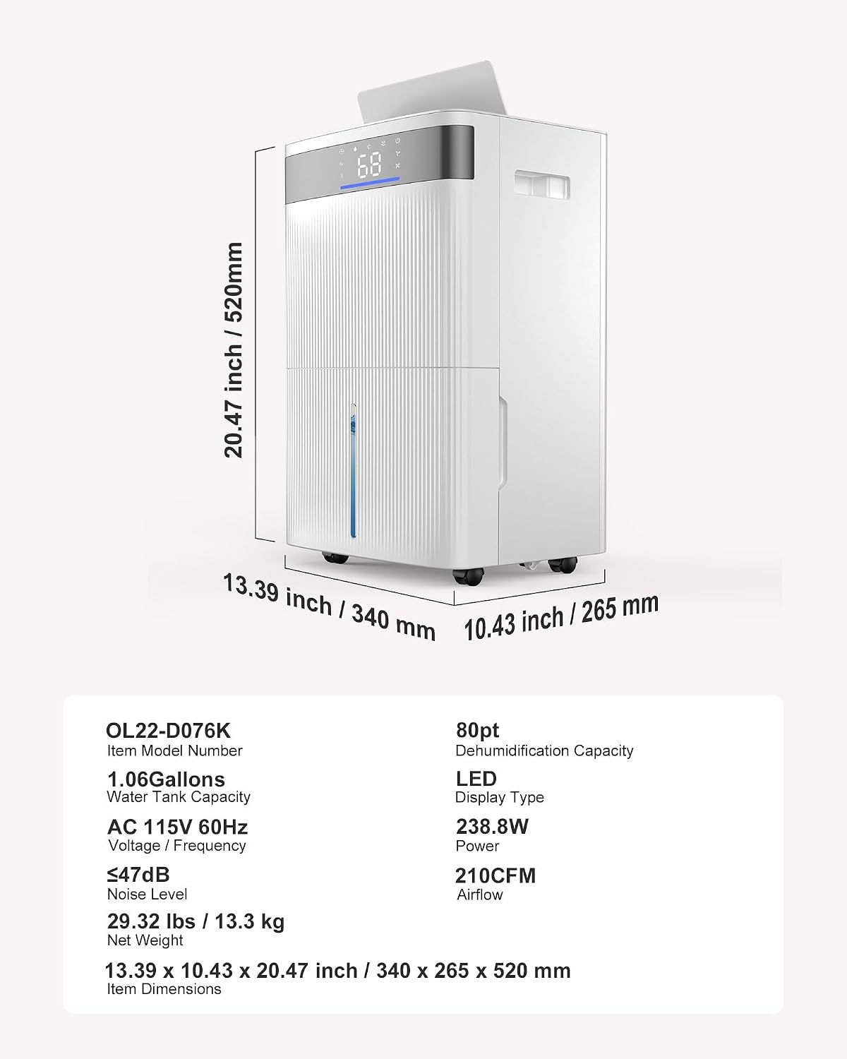 VEVOR 80 Pints Dehumidifier for Home & Basement, 4500 Sq.Ft Large Coverage, Drain Hose for Commercial & Industrial Use, Smart Humidity Control, Low Noise for Warehouses, Bathroom, Bedrooms & Storage