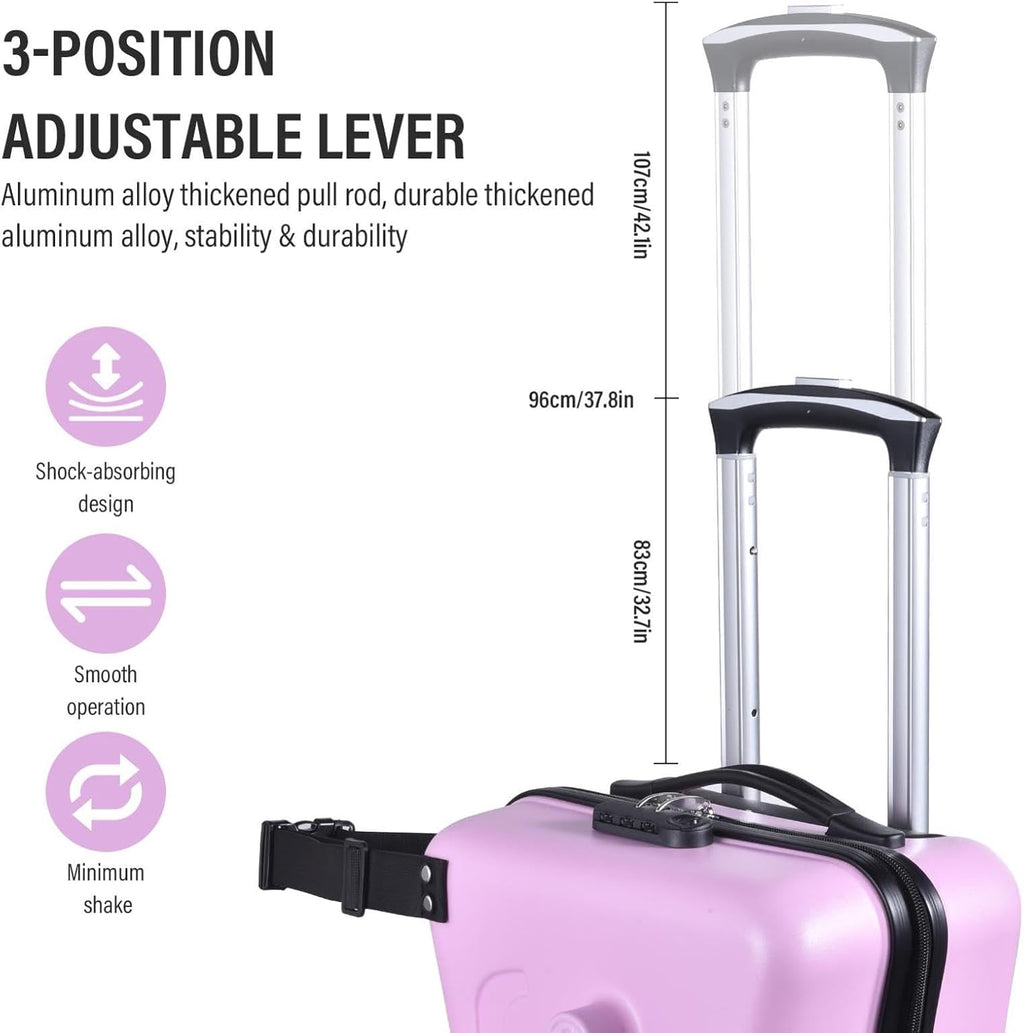 24 Inch Kids Ride On Travel Suitcase, Rolling Luggage with Wheels Carry Trolley Luggages with Password Lock, Children's Ride On Trolley for Children's Day Gift, Festival Gift (Pink)