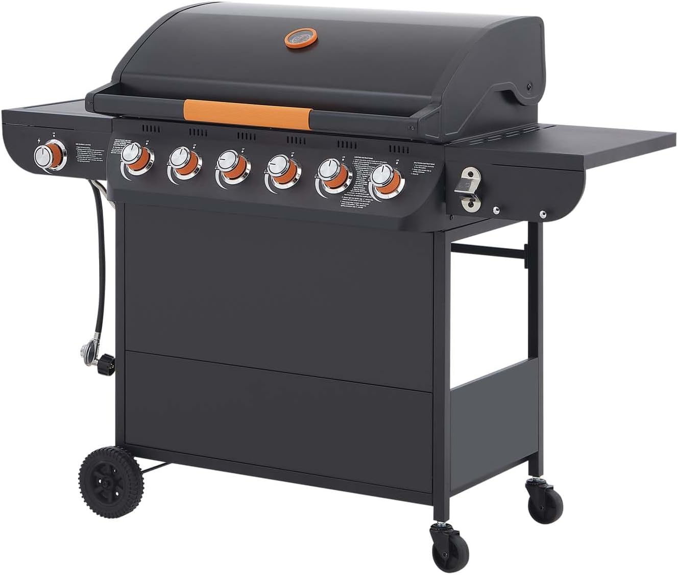 6-Burner Propane Gas BBQ Grill with Side Burner, 72,000 BTU Stainless Steel Barbecue Grill with Cast Iron Grates and Side Table for Outdoor Cooking Kitchen Patio