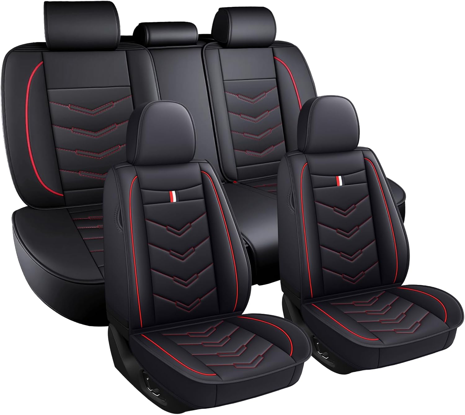 Car Seat Covers Fit for GMC Yukon XL 2000-2025, Leather Seat Covers for Car, Waterproof Non-Slip Durable Car Seat Protector(5 Seats,Black Red)