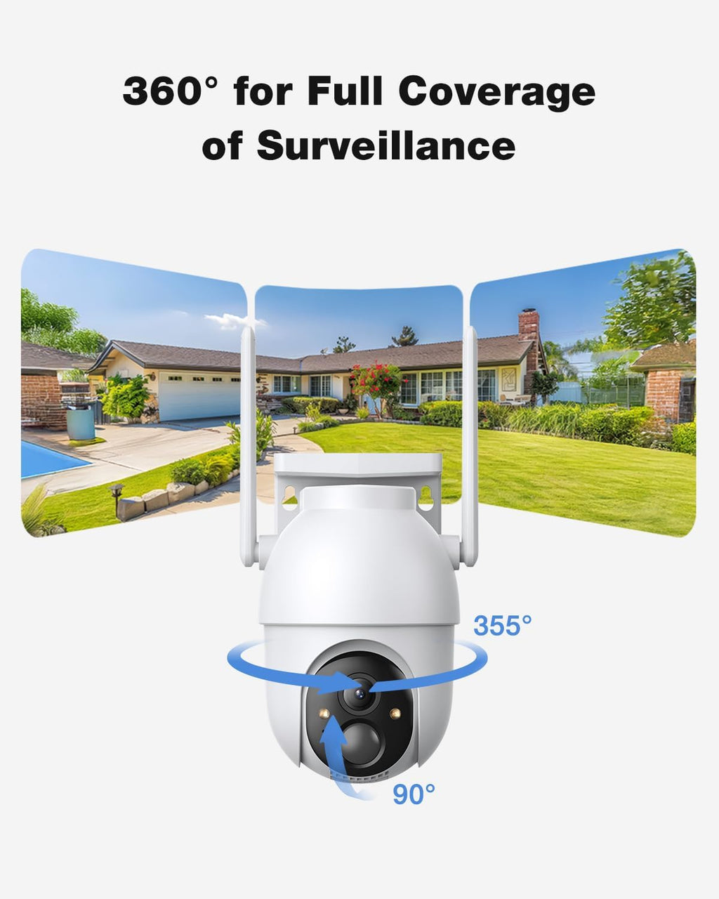 SEHMUA Solar Security Cameras Wireless Outdoor with Built-in Local Storage, No Subscription Required, Color Night Vision, 360° PTZ, 4MP Live View, Instant Alerts, Works 2.4G & 5G WiFi for Home System