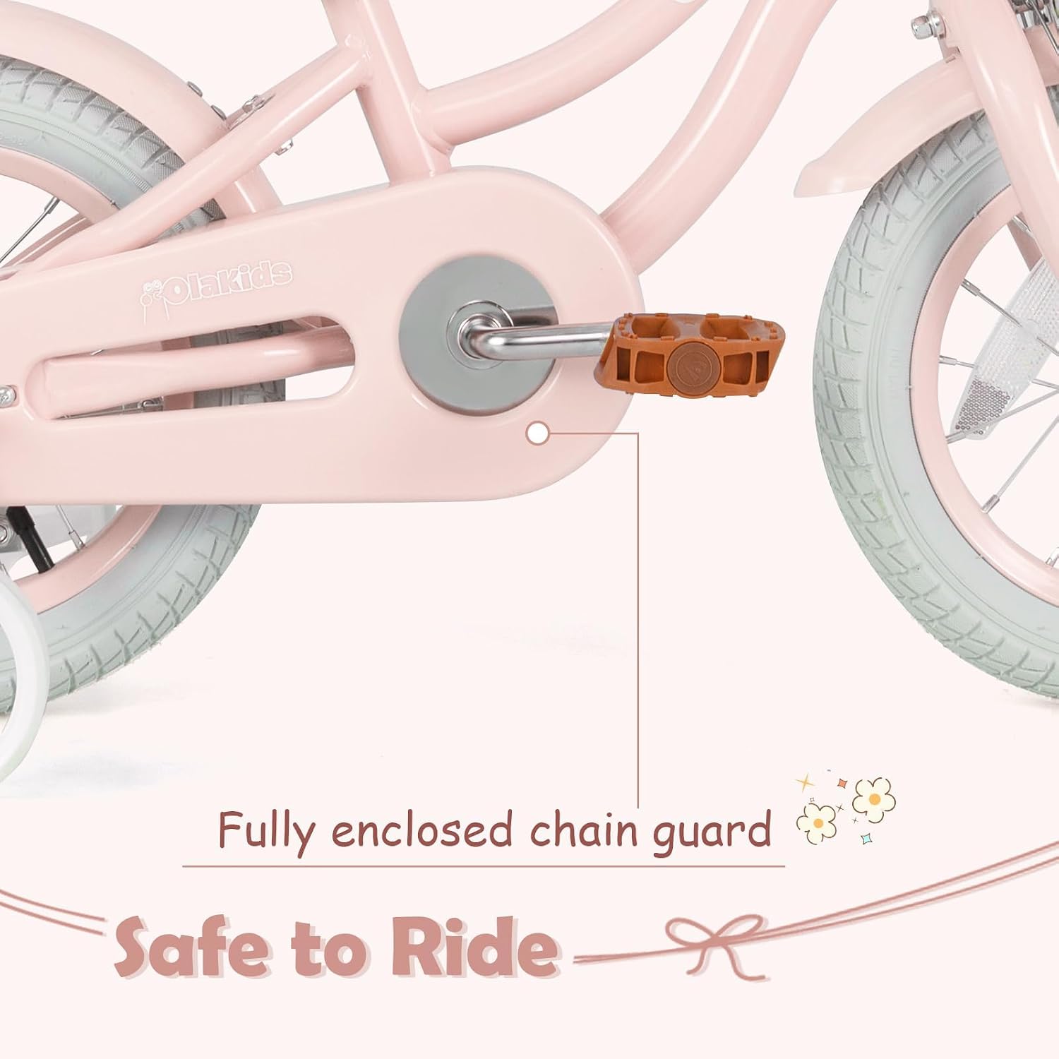 Olakids Kids Bike, 12 14 16 18 20 Inch Toddlers Bike with Training Wheels Rattan Basket Safety Bell Adjustable Seat and Handlebar, Children's Bicycle for Girls Boys