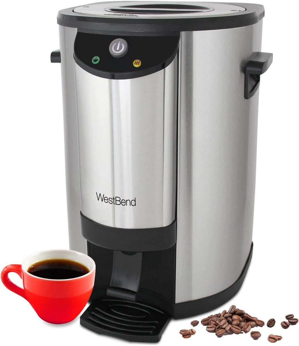 West Bend 57042 Coffee Urn Double Walled Stainless Steel Features Automatic Temperature Control Large Capacity with Fast Brewing and Easy Clean Up NSF Certified, 42-Cup, Silver