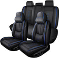 Full Set Seat Covers for Chevrolet Blazer EV 2024 2025,Leather Car Seat Cover,Soft Seat Cushion Covers with Airbag,Waterproof Automobile Seat Protectors for Blazer EV(Black Blue,Deluxe)