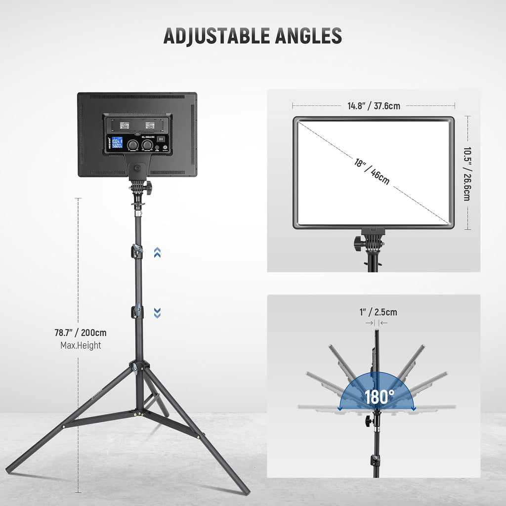 Neewer 18' Led Video Light Panel Key Lighting Kit with Remote, 2-Pack 45W Dimmable Bi Color + Tripod Stand, 3200K–5600K Soft Light CRI 97+ 4800Lux for Game Live Streaming Studio Photography Recording