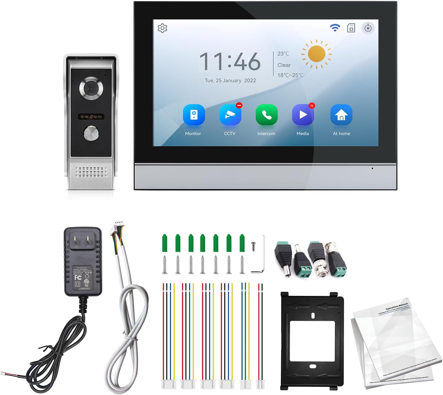 WiFi Wired Video Doorbell System (Wiring Required), 10 Inch High-Definition Monitor +Ring Camera, Support Two-Way Intercom Tuya APP Remote Control & 1080P IR Night Vision for Villa Home Apartment