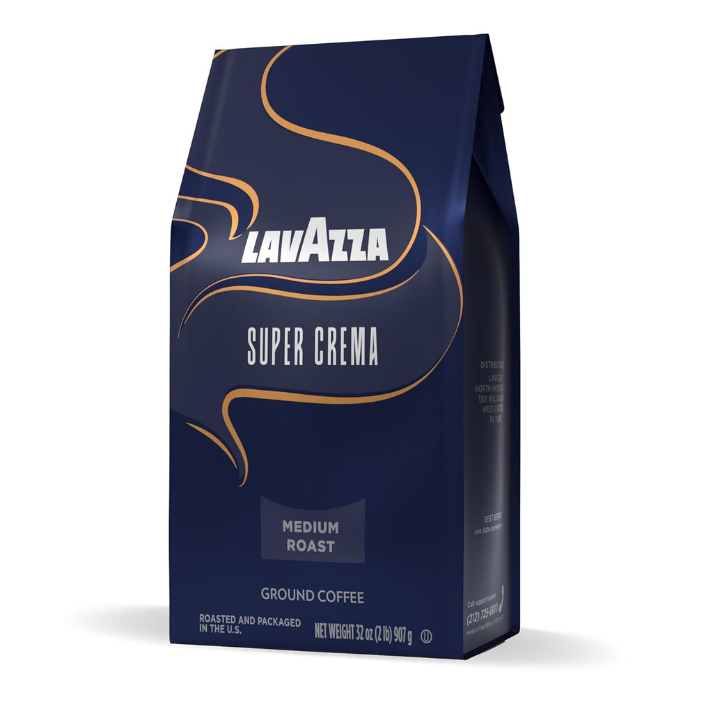 Lavazza Super Crema Ground Coffee, Medium Roast, Arabica and Robusta Blend, 32 oz Bag (Pack of 6)