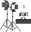 Neewer 2-Pack 2.4G LED Video Light with 2M Stand Bi-Color 200 SMD CRI 96+/U-Bracket/Barndoor/LCD Display Video Lighting Kit for Studio Photography, Remote/Case Included
