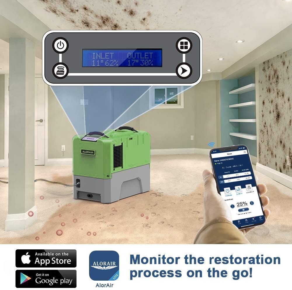 ALORAIR Smart WiFi LGR Commercial Dehumidifier 180 PPD (Saturation) with Hose, Industrial Dehumidifier with Pump, 6 Years Limited Warranty, cETL Listed, 85 PPD at AHAM, Flood Repair, Green