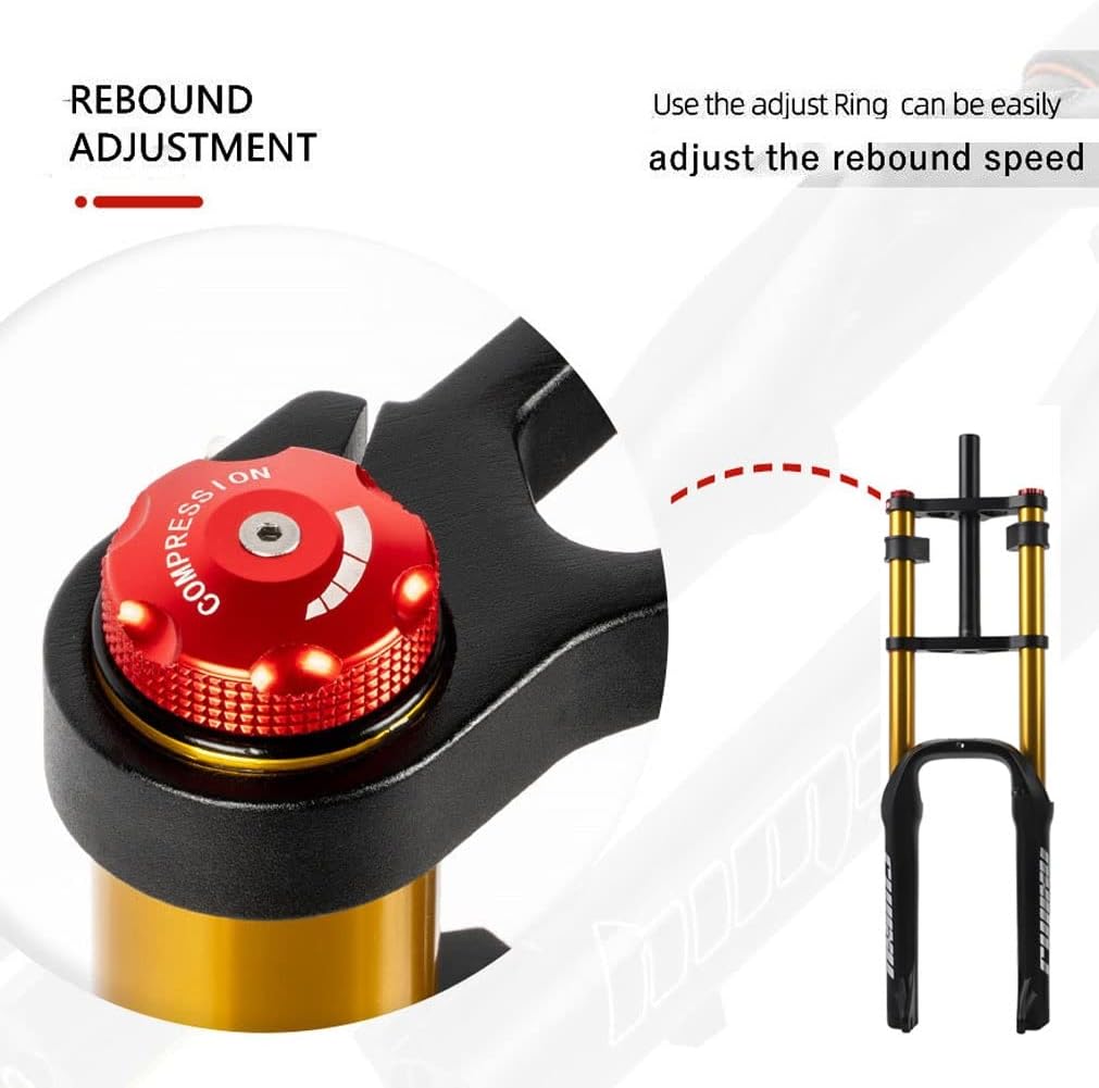 20 Inch Fat Fork 4.0' Tire Disc Brake Travel 140mm MTB Bike Air Suspension Fork 1-1/8' DH Rebound Adjustment QR Electric Bicycle Front Fork 9x135mm