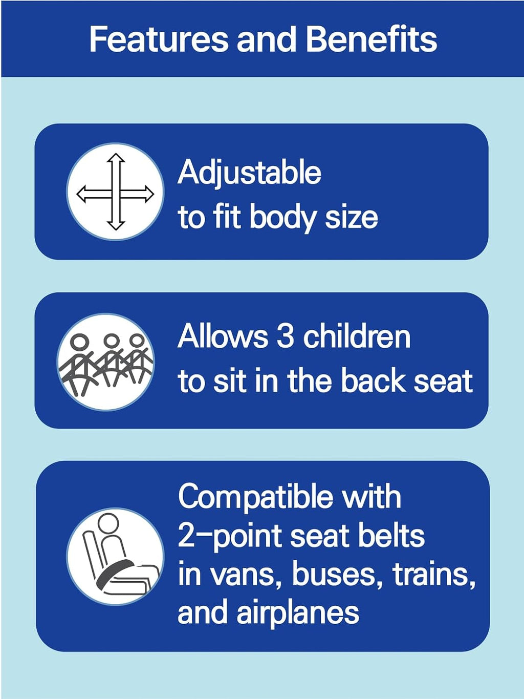 801 Child Restraint Vest – Lightweight Portable Car Seat Belt Positioner, Travel Safety Harness (Ages 3–6, Light Blue)