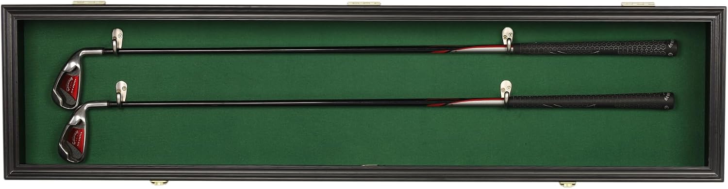 ONE 44' Rifle Gun Shotgun Display Case Saber Sword Golf Club Display Case Cabinet Rack Putter Shadow Box w/98% UV - Lockable Door (Green Felt)-Black Frame