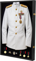 Military Uniform Shadow Box, Police Uniform Display Frame, Clear Acrylic Surface Shadow Box with Hanger and Lock for Military Uniforms, Jerseys, Hanging Badges and Medals Flag （35.82x25.59x2）