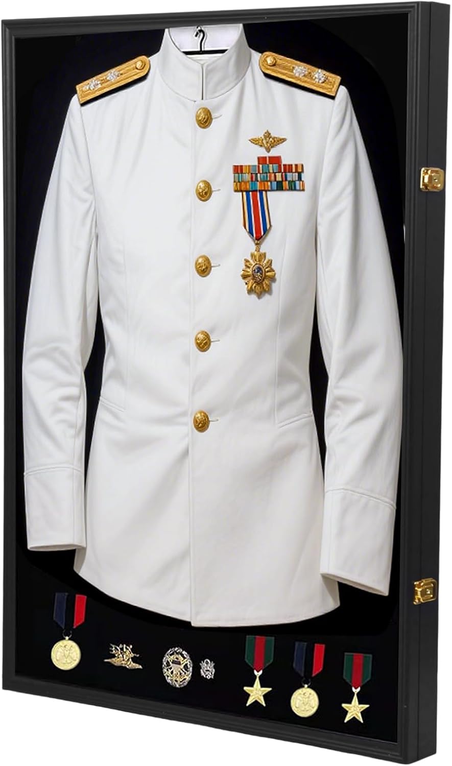 Military Uniform Shadow Box, Police Uniform Display Frame, Clear Acrylic Surface Shadow Box with Hanger and Lock for Military Uniforms, Jerseys, Hanging Badges and Medals Flag （35.82x25.59x2）