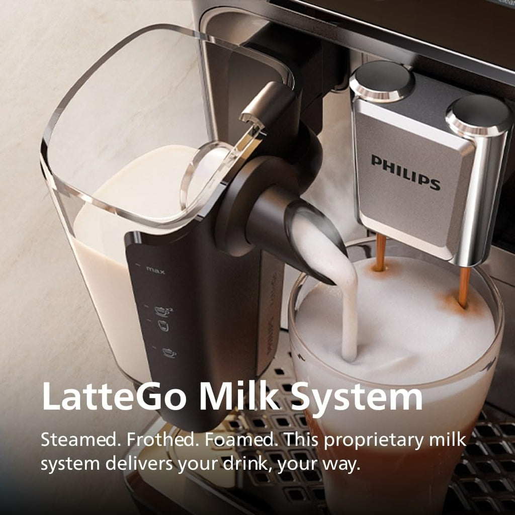 Philips 4400 Series Fully Automatic Espresso Machine – 12 Hot & Iced Coffees, Quick-to-Clean LatteGo Milk System, SilentBrew, QuickStart, Ceramic Grinder, Black Chrome (EP4447/90) (Renewed)