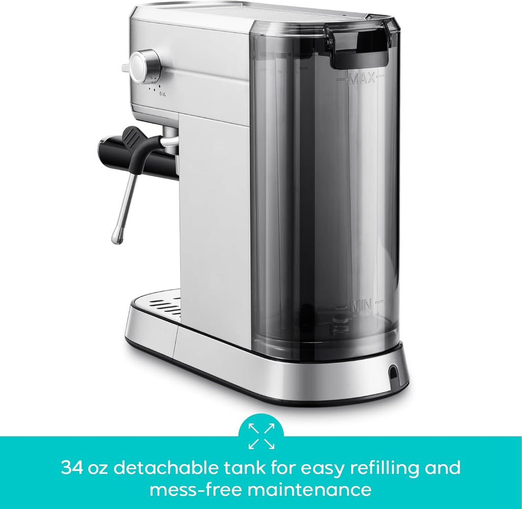 CASABREWS CM5418 Espresso Machine 20 Bar, Compact Espresso Maker with Steam Milk Frother, Stainless Steel Coffee Machine with 34oz Removable Water Tank for Cappuccino, Small Latte Machine, Silver