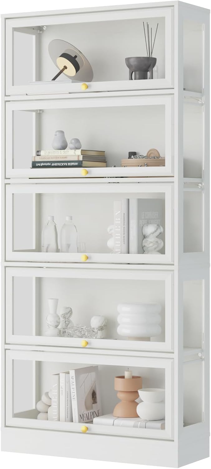 Display Cabinet with Acrylic Glass Doors,5-Tiers Curio Cabinet with LED Lighting for Collectibles, Collectibles Toy Organizers Rack & Display Shelf Display Case Storage Cabinet, White