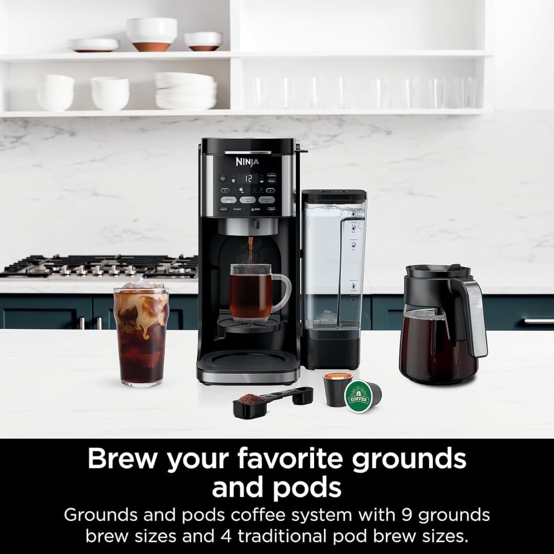 Ninja DualBrew Pro CFP101 Drip Coffee Maker – Hot & Iced, K-Cup Compatible, 3 Brew Styles, 60oz Reservoir – Black