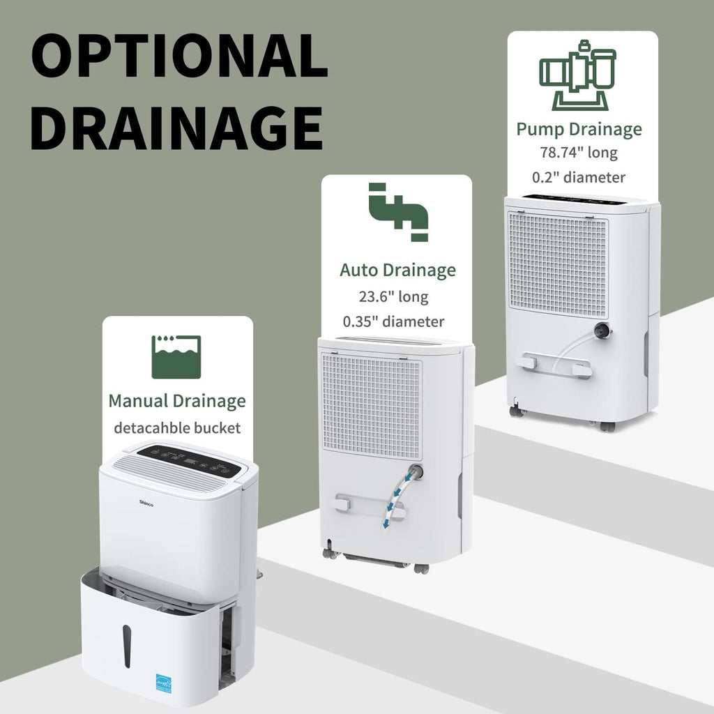 Shinco 7,000 Sq.Ft Energy Star Dehumidifier with Pump and WIFI, Ideal for Large Industrial Rooms and Home Basements, Efficient Moisture Removal and Humidity Control, 1.85 Gallons Water Tank
