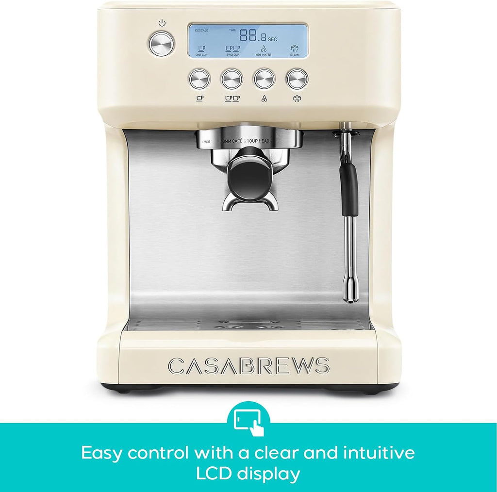 CASABREWS Ultra Espresso Machine with LCD Display, 20 Bar Espresso Maker with Powerful Milk Frother, Customizable Brewing Temperature, Barista-Level Latte and Cappuccino Machine for Home, Creamy