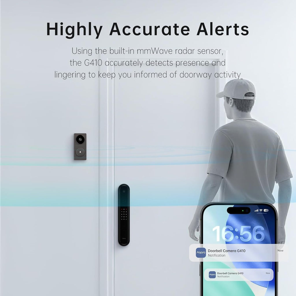 Aqara Smart Doorbell Camera G410 with Chime, 2K, HomeKit Secure Video, 2-Way Audio, Built-in Matter Hub, Wireless/Wired, Supports Apple Home, Alexa, Google, Home Assistant, 2.4G/5GHz Wi-Fi, Black
