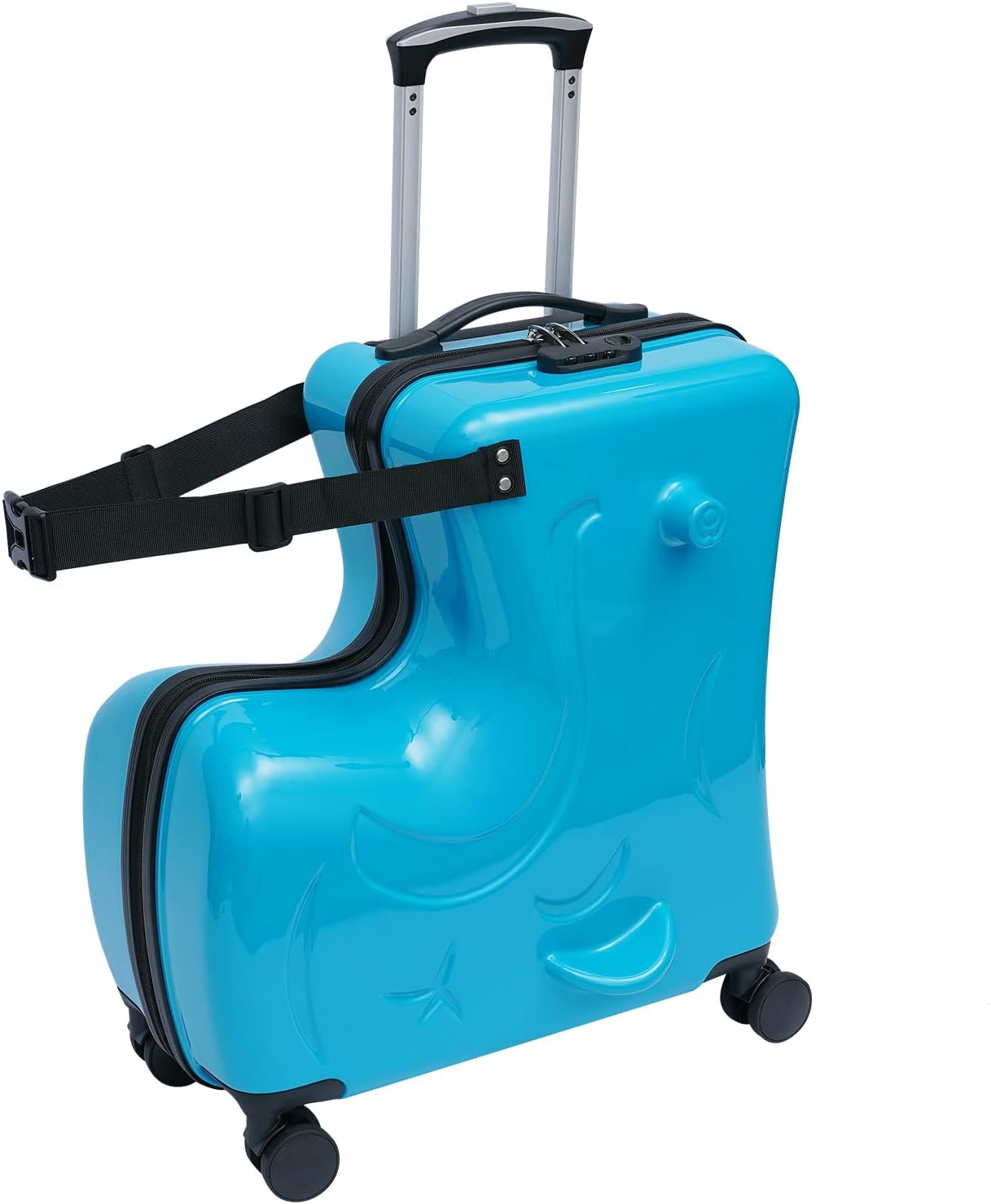 20' Kids Luggage, Rolling Kids Travel Suitcase with Seat and Safety Belt, Children's Ride for Toddler Ages 3-6(Blue)