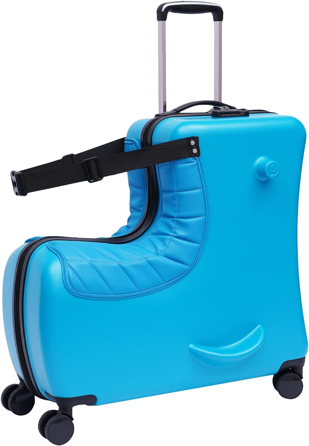 Kids Ride-on Luggage, 24' Carry-on Suitcase with Universal Wheels Trolley Luggage with Password Lock Unisex Riding Luggage for Travel (24', With Leather Cushion,Blue)