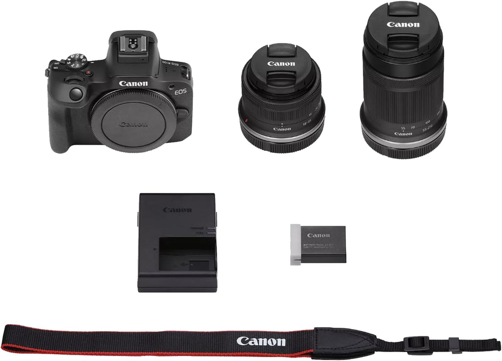 Canon EOS R100 Mirrorless Camera Body with 2 Lens Kit RF-S 18-45mm is STM and RF-S 55-210mm is STM Bundle with Deco Gear Photography Bag + Microphone + Monopod + Software & Accessories Kit