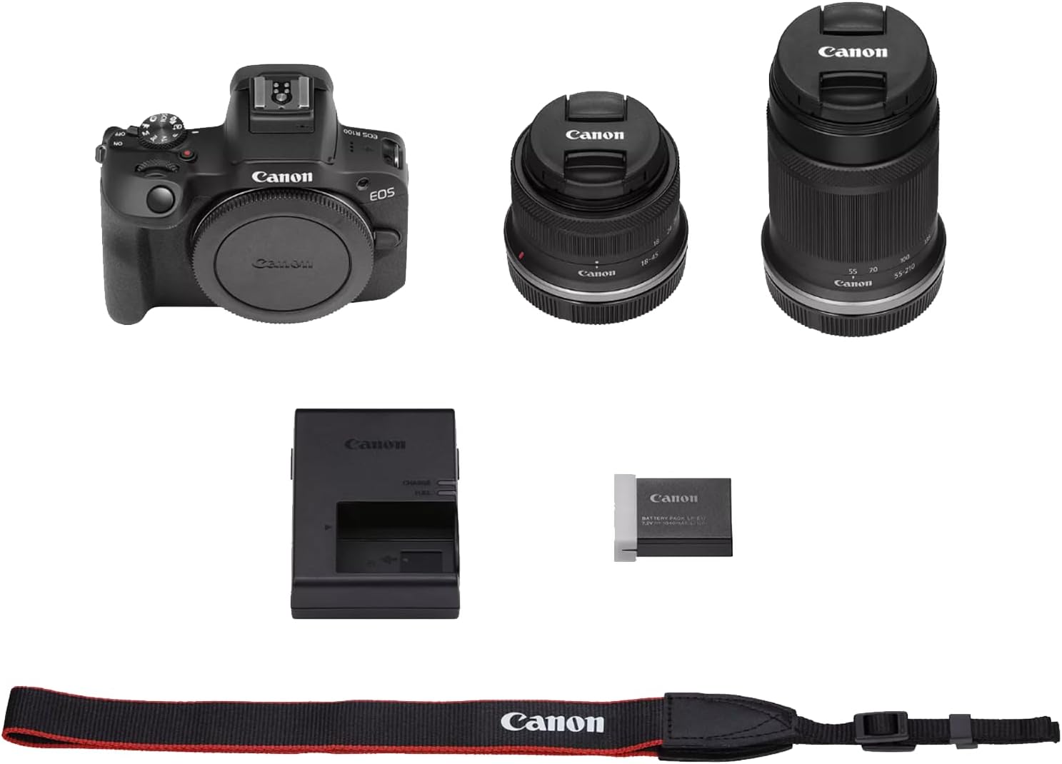 Canon EOS R100 Camera w/RF-S18-45mm F4.5-6.3 + RF-S55-210mm F5-7.1 is STM Lens Bundle w/Lexar Premium PRO Blue Series 64GB SDXC Memory Card + Deco Essentials Camera Bag + Corel Photo Video Suite