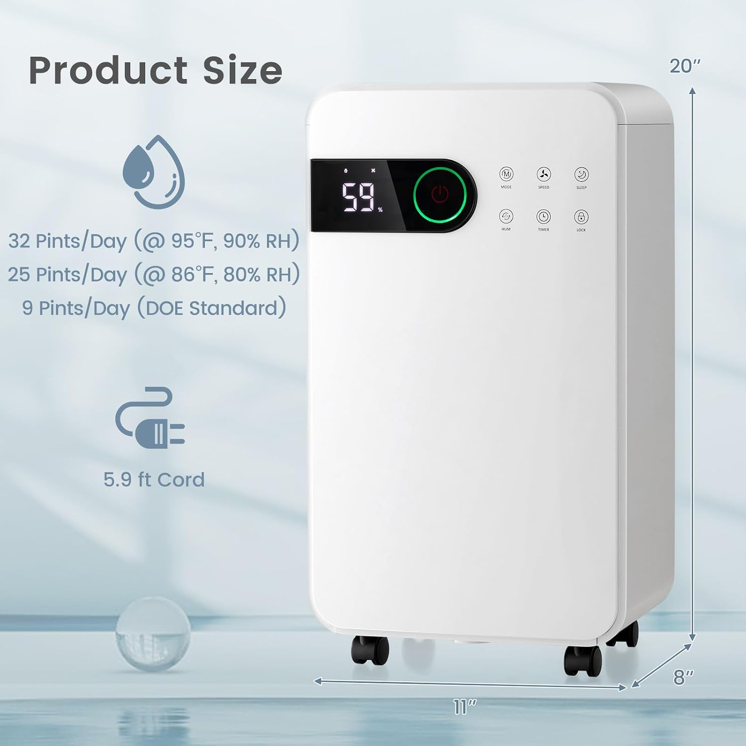 ARLIME 2500 Sq. Ft Dehumidifiers for Home, 32 Pints Smart Dehumidifier with Drain Hose, 3-Color Indicator Light with Auto Defrost & Child Lock, Dehumidifier for Bedroom, Basement, Garage, Bathroom