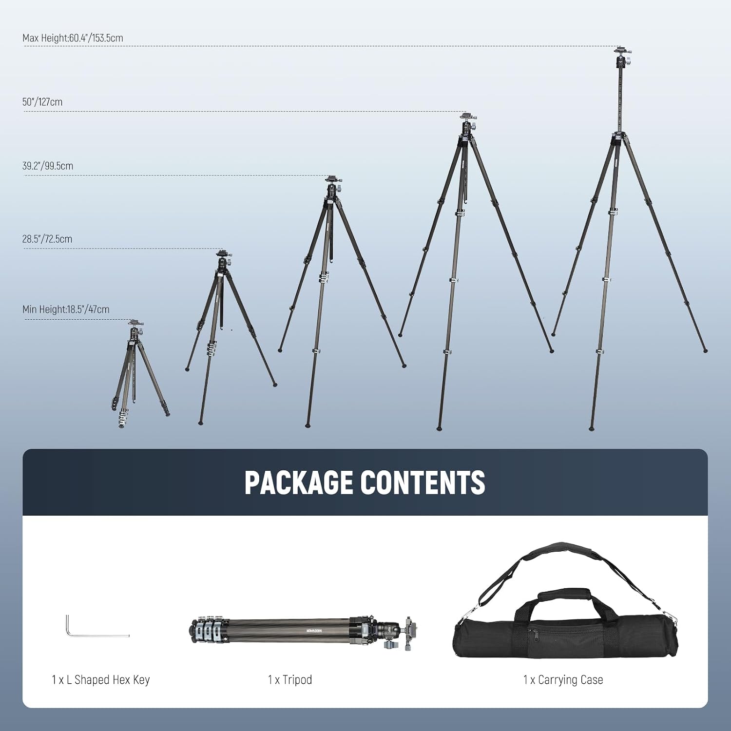 NEEWER 60.4' Travel Tripod Carbon Fiber with Detachable 360° Ball Head, Lightweight Video Camera Stand with Metal Quick Flip Buckle, Arca Type QR Plate Compatible with PD, LT36