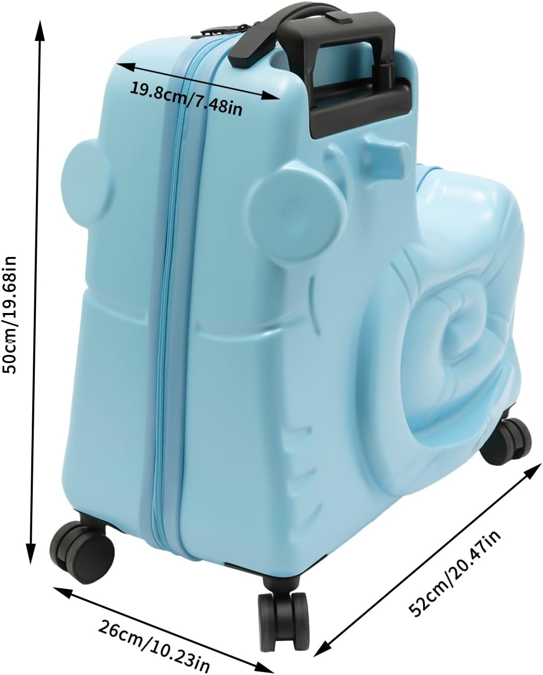Ride-on Luggage, 20'/24' Carry on Suitcase with Universal Wheels Portable Trolley Luggage with Password Lock & Safety Belt, Unisex Riding Suitcase for Ages 3-6 within 180 lbs(20', Blue-2)