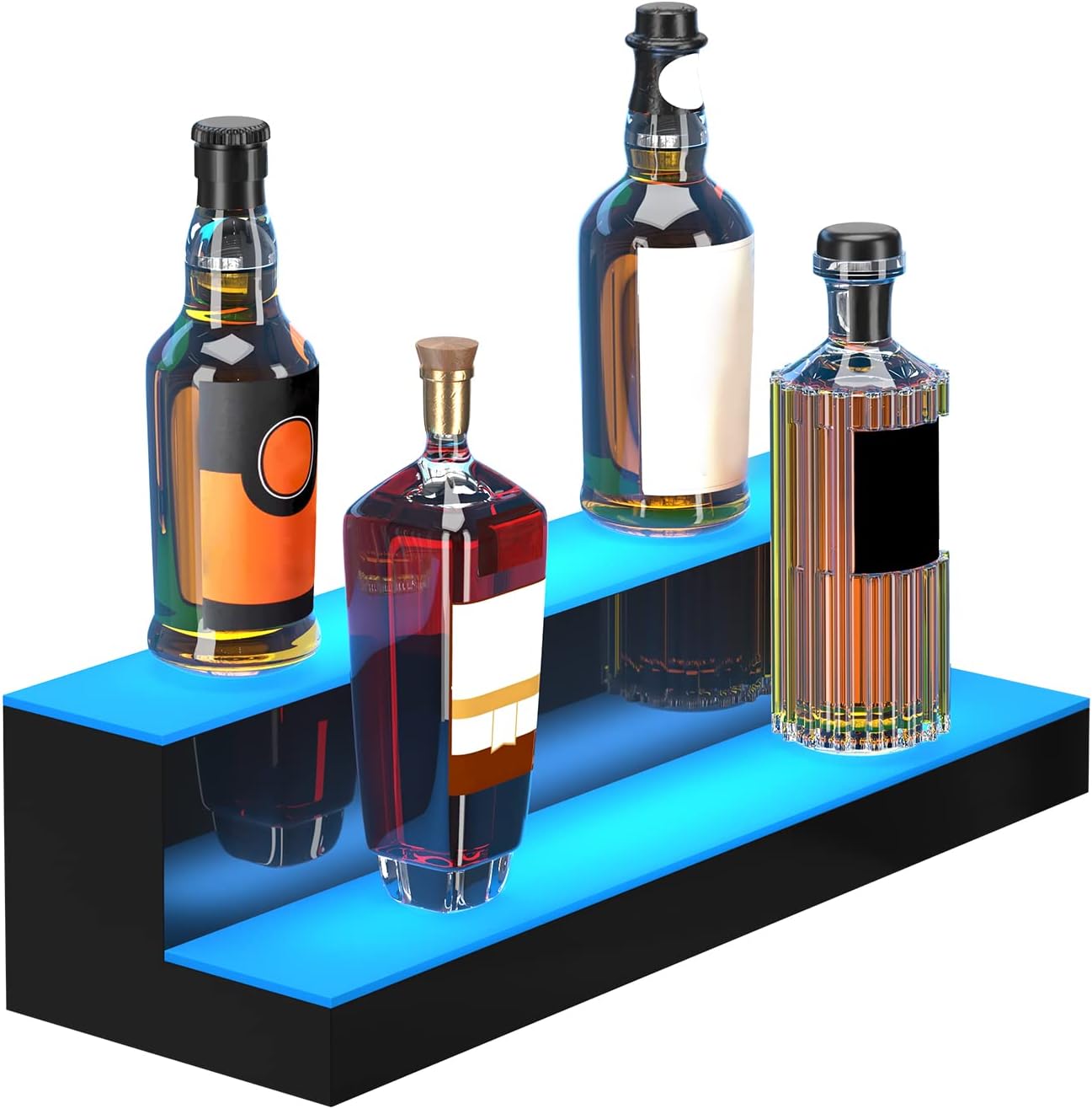 VEVOR LED Lighted Liquor Bottle Display, 2 Tiers 24 Inches, Supports USB, Illuminated Home Bar Shelf with RF Remote & App Control 7 Static Colors 1-4 H Timing, Acrylic Lighted Shelf for 12 Bottles