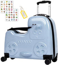 smilesun 22' Kids Ride-On Suitcase with Safety Strap, Multifunctional Kids' Luggage with Double Spinner Wheels, Durable and Lightweight for Boys and Girls Ages 2-10 (Blue, 22-inch)