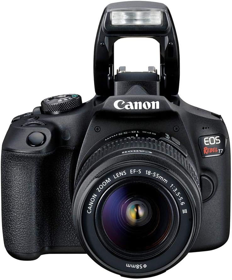 Canon EOS Rebel T7 DSLR Camera with 18-55mm Lens Starter Bundle + Includes: Shoulder Bag + 64GB Card + Clean and Care Kit + More