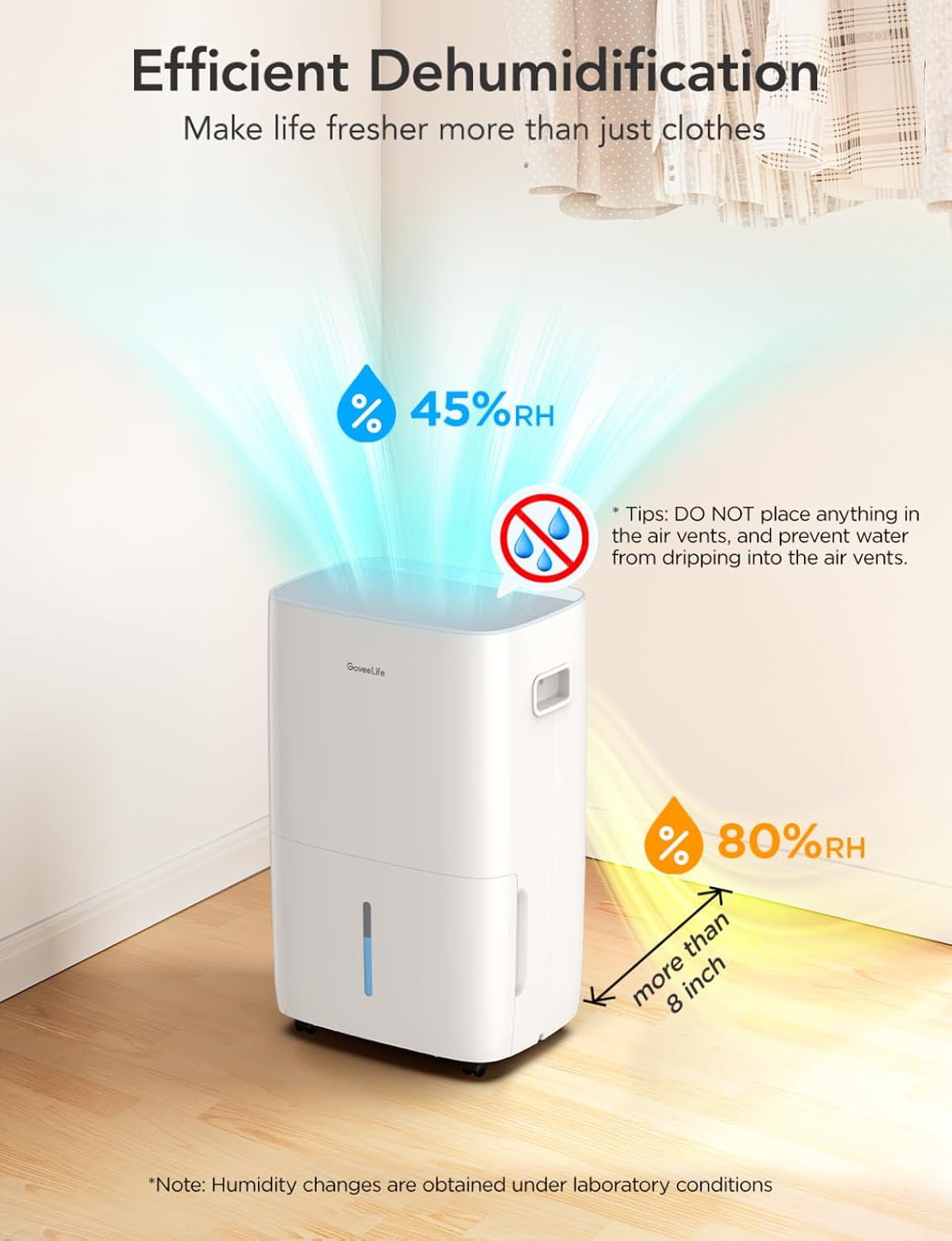 GoveeLife Dehumidifier for Home 4,500 Sq.Ft, 50 to 137 Pint Smart Auto Humidity Control, Drain Hose, 2.0Gal Bucket, Compressor Dehumidifiers for Basement with Auto Shut Off, Bathroom, Garage, w/WiFi