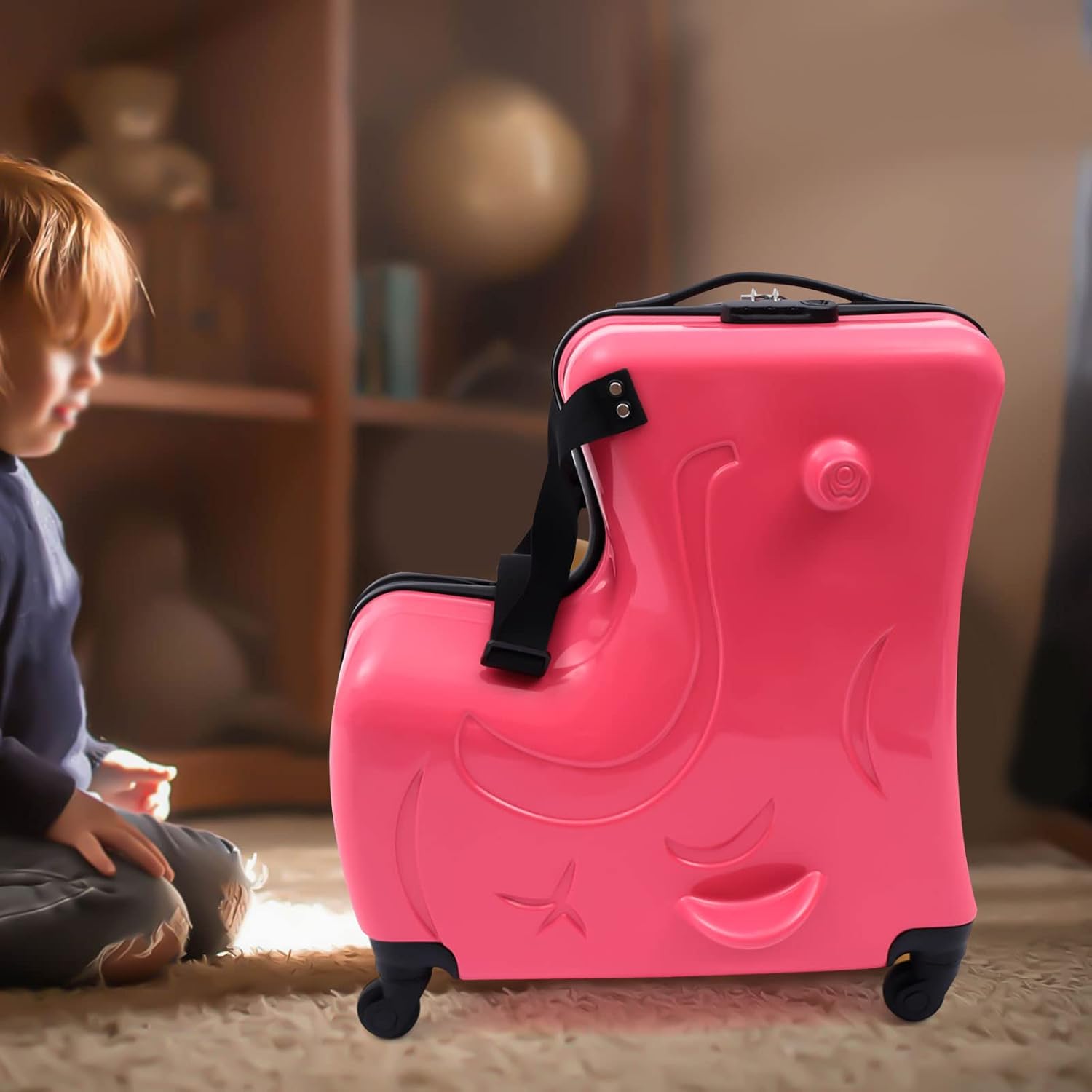 CNCEST 20'/24' Kid's Ride-on Travel Suitcase,Travel Rolling Luggage with Wheels Carry Trolley Luggage with Password Lock,Children's Ride On (20' Purplish red)