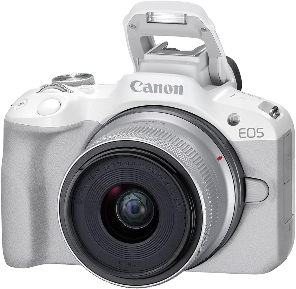 Canon EOS R50 Mirrorless Camera RF-S18-45mm F4.5-6.3 is STM Lens Kit, 24.2 Megapixel CMOS (APS-C) Sensor, 4K Video, Hybrid Camera, Photo and Video, Vlogging, Content Creator, RF Mount, White