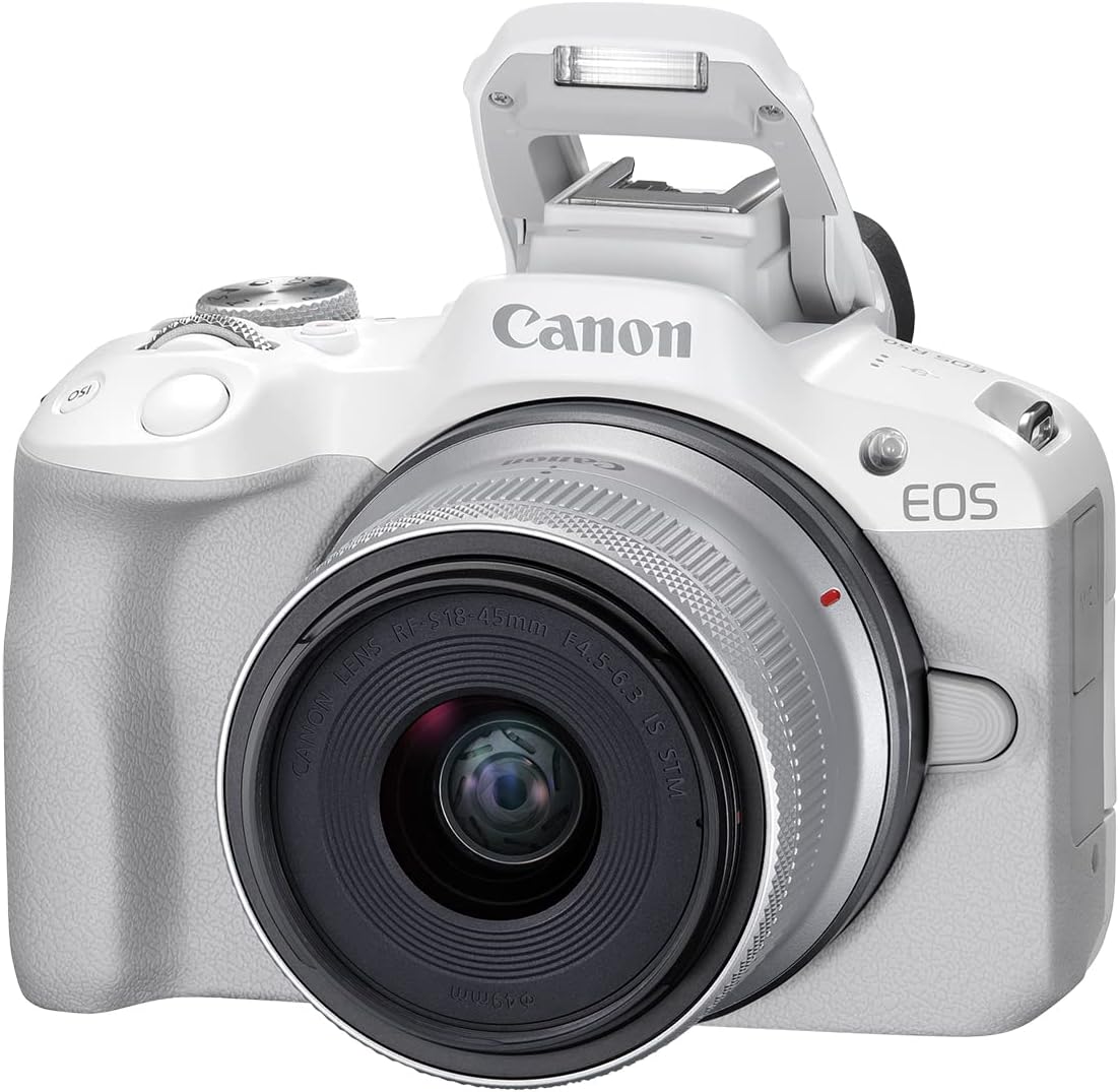 Canon EOS R50 Mirrorless Camera RF-S18-45mm F4.5-6.3 is STM Lens Kit, 24.2 Megapixel CMOS (APS-C) Sensor, 4K Video, Hybrid Camera, Photo and Video, Vlogging, Content Creator, RF Mount, White